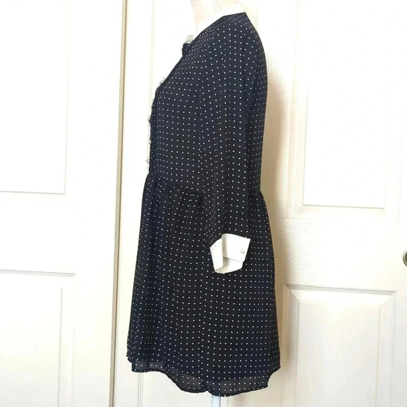 Zara Women's Collared Pearl Black & White Polka Dot Babydoll Dress - Picture 5 of 6